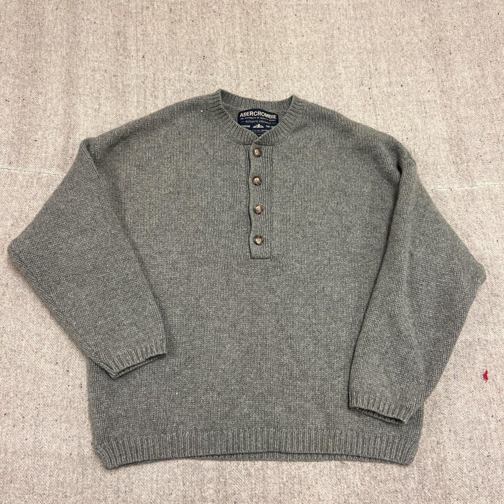 Vintage Abercrombie & Fitch Sweater XL Gray 2000s Y2K Henley